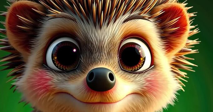 Cute cartoon hedgehog face close up smiling happy portrait soft focus background