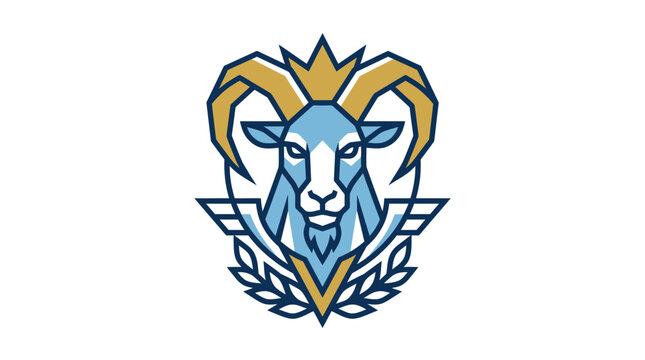 Stylized ram head emblem with laurel wreath