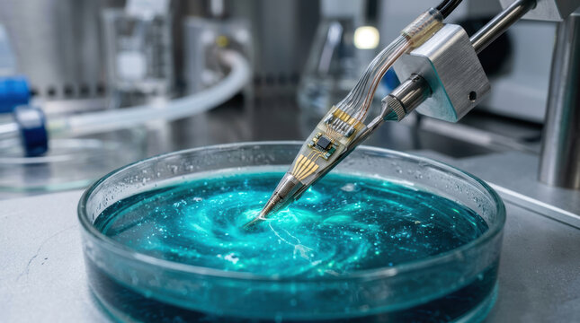 Microbiome research petri dish laboratory pipette blue gel shows sterile biotechnology analysis for medical science