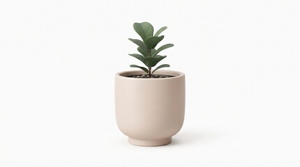 Fototapeta premium Vibrant green houseplant in a minimalist blush pink ceramic pot, standing against a clean white background, symbolizing fresh starts and natural interior design for modern spaces