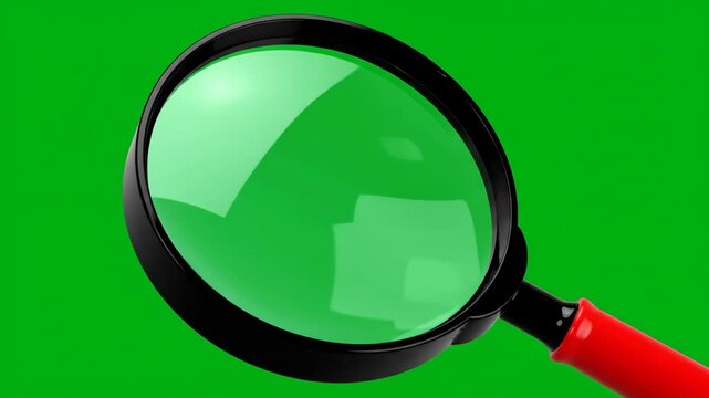 Magnifying Glass Focusing on Vibrant Green Screen Chroma Key Background for Visual Effects and Editing