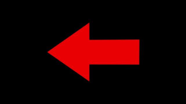 Arrow pointing left motion graphics on a black background animation. Indicating direction, progress, or forward left movement place pointing 