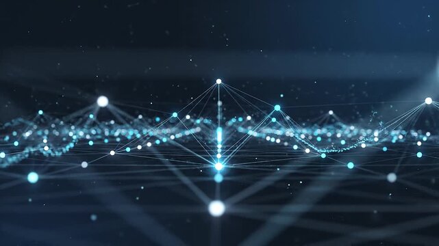 青く発光するデータノードがつながるデジタルネットワーク