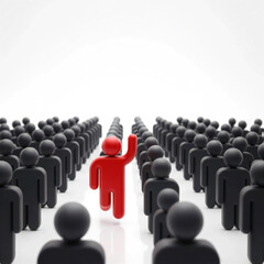 Fototapeta premium Leadership Breaking Away From the Crowd with Bold Red Figure Moving Forward Among Hundreds of Black Figures Symbolizing Innovation Courage Independent Thinking Business Success and Market Disruption