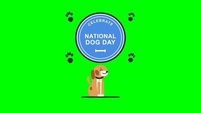 Cute cartoon dog illustration with green screen chroma key background celebrating national dog day banner
