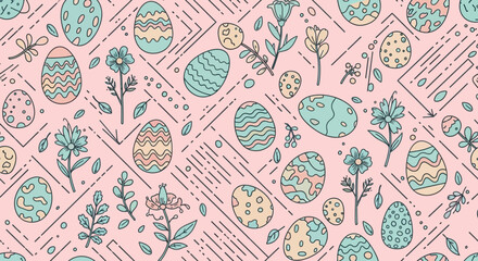 Fototapeta premium Easter egg and flower pattern pastel colors repeating design
