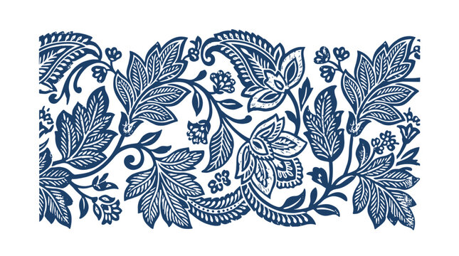 Decorative Floral Paisley Border Pattern in Navy Blue