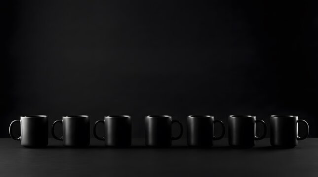 A strikingly minimalist composition featuring a row of dark cylindrical objects against a black backdrop creating a sense of mystery and modern elegance evoking