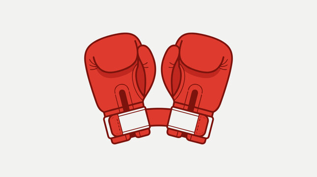 Red professional boxing gloves lying side by side on a neutral background illustration