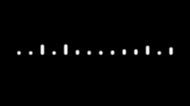 Pulsating music equalizer rhythm bars, white sound wave frequency meter, audio spectrum visualizer animation, podcast voice waveform, isolated on black background, high quality 4k