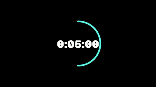 A digital countdown timer on a black background, featuring a glowing cyan circular progress bar that completes one full revolution, representing a ten-minute countdown