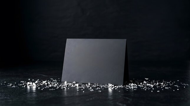 This dimly lit minimalist image showcases a stark white rectangular prism resting on a reflective surface evoking a sense of mystery and modern artistic