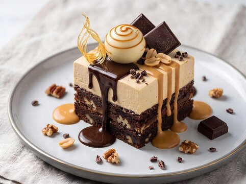 Assorted gourmet desserts, chocolate layer cake, crepe cake, fruit cake, and Japanese mochi