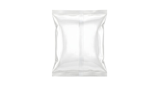 Glossy plastic snack foil packaging pouch on transparent background