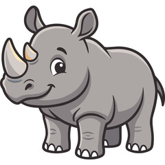 Fototapeta premium Cute Cartoon Rhinoceros Illustration, Happy Baby Rhino Character Isolated on White Background