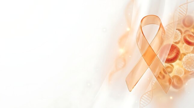World CML Day Orange Ribbon Awareness with Blood Cells and DNA