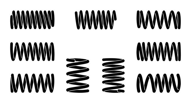 Set of Black Metal Coil Springs, Mechanical Components, Industrial Elements, Vector Graphics
