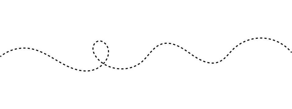 Black dashed line with a loop curve on a flat surface