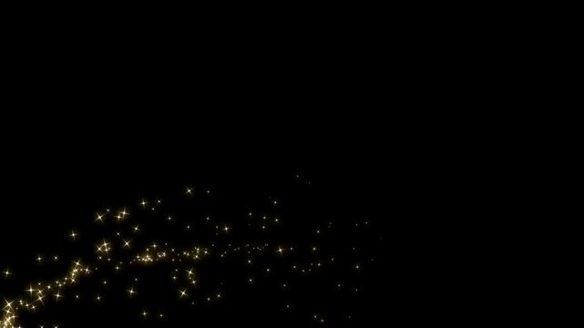 Golden shimmering doodle sparkle trail, Fairy dust glitter stars trail transition on black screen, glitter star tail sparkle, glitter sparkle dust, glitter line transition animation, 4k video