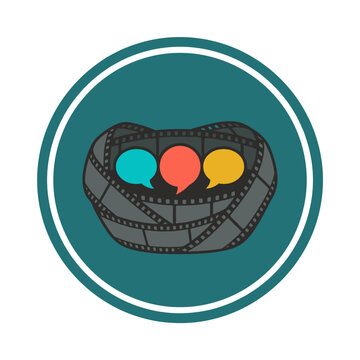 Cinema Film Strip with Colorful Chat Bubble Icon | Media Communication Concept