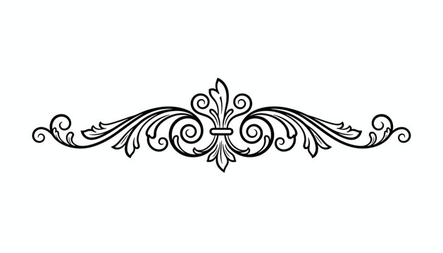 Elegant vintage calligraphic flourish divider with scrollwork and leaves isolated on a plain white background.