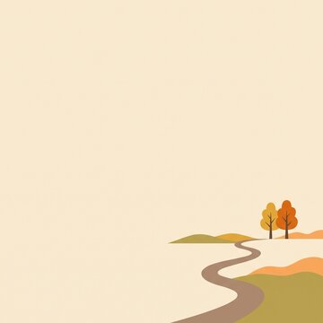 紅葉した木へ続く曲がり道で秋の旅を表す季節背景