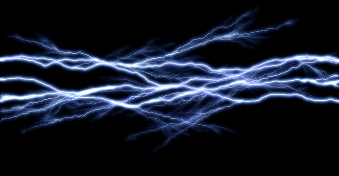Tunder lightning bolts isolated on black background, illustration of electric concept