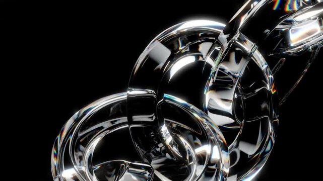 glass dispersion effect bright color video of fluid glass on black backdrop, 4k seamless looping