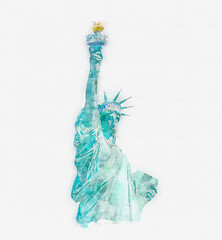 Watercolor painting illustration of the Statue of Liberty isolated on white background © Maria