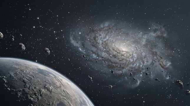 Cosmic galaxy and planet scene