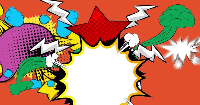 Cartoon background animation, comic book backdrop video. Retro comics pop art design.