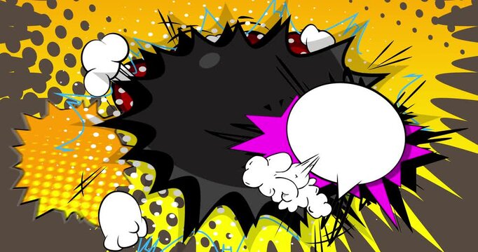 Cartoon background animation, comic book backdrop video. Retro comics pop art design.