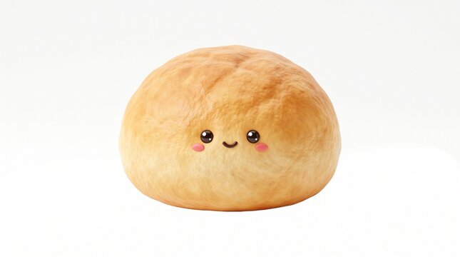 Freshly baked bread roll with playful drawn eyes and smile for food marketing