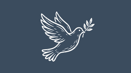Fototapeta premium Dove carrying olive branch hand-drawn sketch.