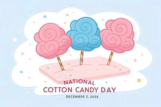 National cotton candy day illustration with pink and blue colorful sweets