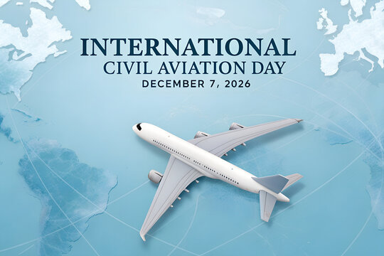 International civil aviation day concept with airplane on world map, aviation
