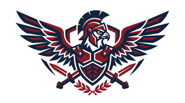 Eagle warrior shield wings swords emblem vector art