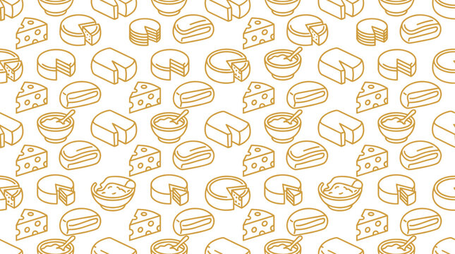Seamless pattern with yellow cheese and soup bowl icons.