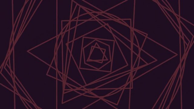An abstract design featuring multiple overlapping geometric squares in a burgundy color on a dark purple background, creating a complex and artistic pattern.