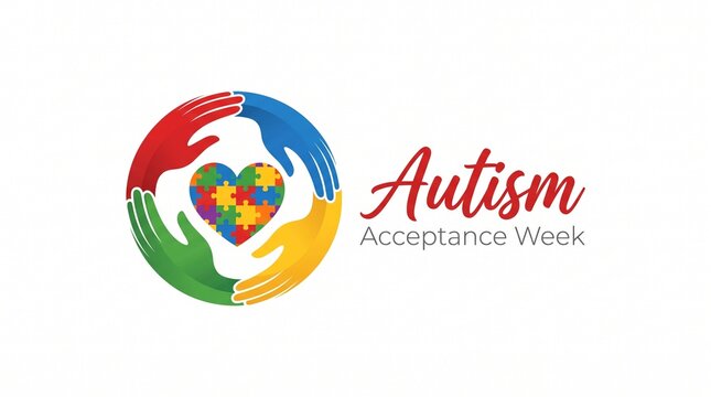 Colorful hands forming globe with autism acceptance text