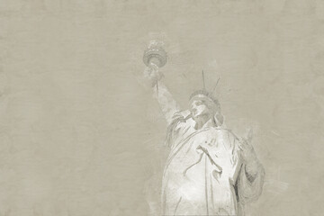 Statue of liberty vintage style pencil sketch © Maria