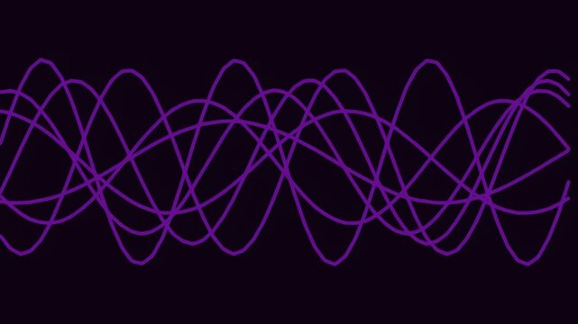 A series of overlapping purple light trails form abstract wave patterns against a dark background, creating a dynamic and modern visual effect.