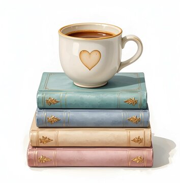 stack of old books and cup of coffee