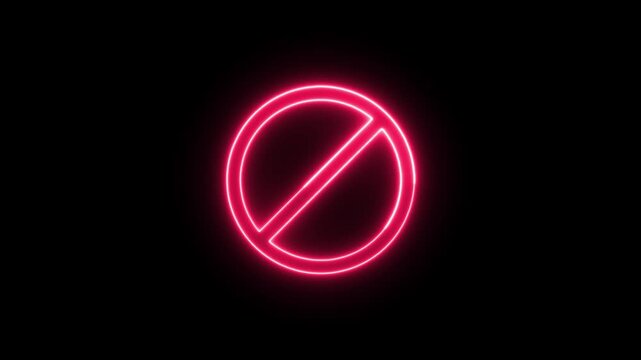 Neon Prohibited No Entry Symbol Glowing Circle on Black Background