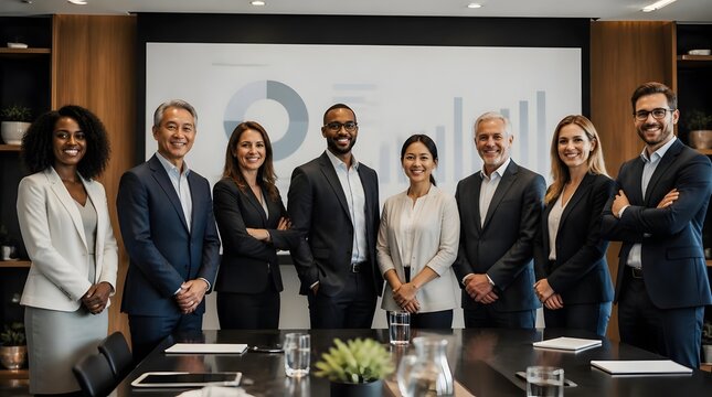 Diverse group of successful business professionals in conference room