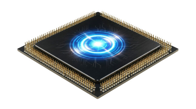 Glowing blue energy portal on a black square platform isolated on transparent background