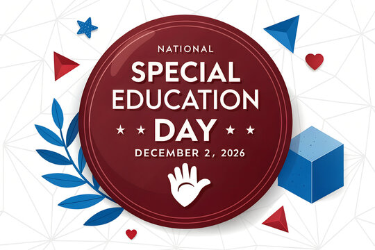 National special education day celebration badge with icons education national