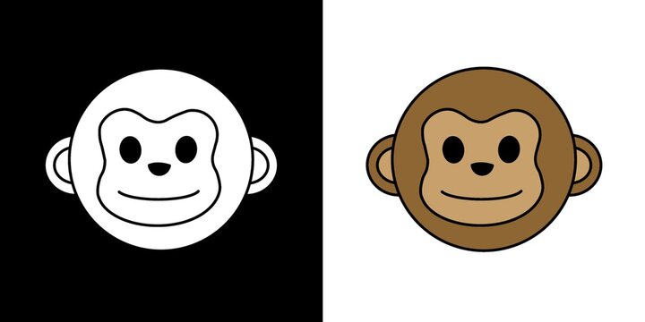 Outline and colored drawing of a monkey head. 