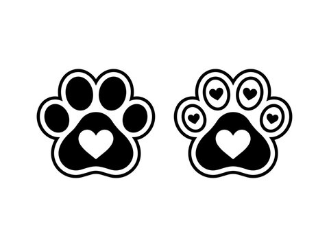 pet paw print with heart icons collection love animal affection vector illustration