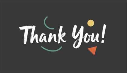Obraz premium Thank You card featuring elegant handwritten white script on dark charcoal grey background with minimal geometric shapes.